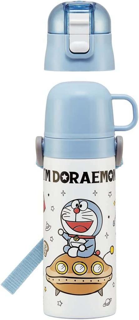 Skater Stainless Steel Water Bottle with Sanrio Kids' 2-Way Cup, 430ml, "I'm Doraemon" Design, Girls' SKDC4-A