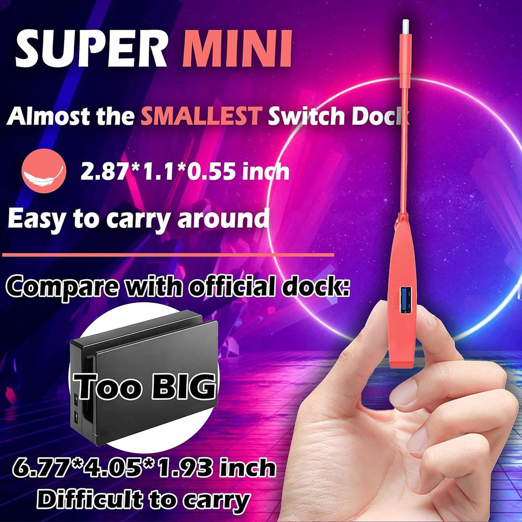 Switch HDMI Dock Adapter Compatible with Nintendo Switch/Switch OLED, Mini Portable USB-C to 4K HDMI USB Port TV Dock Charging Docking Station Base