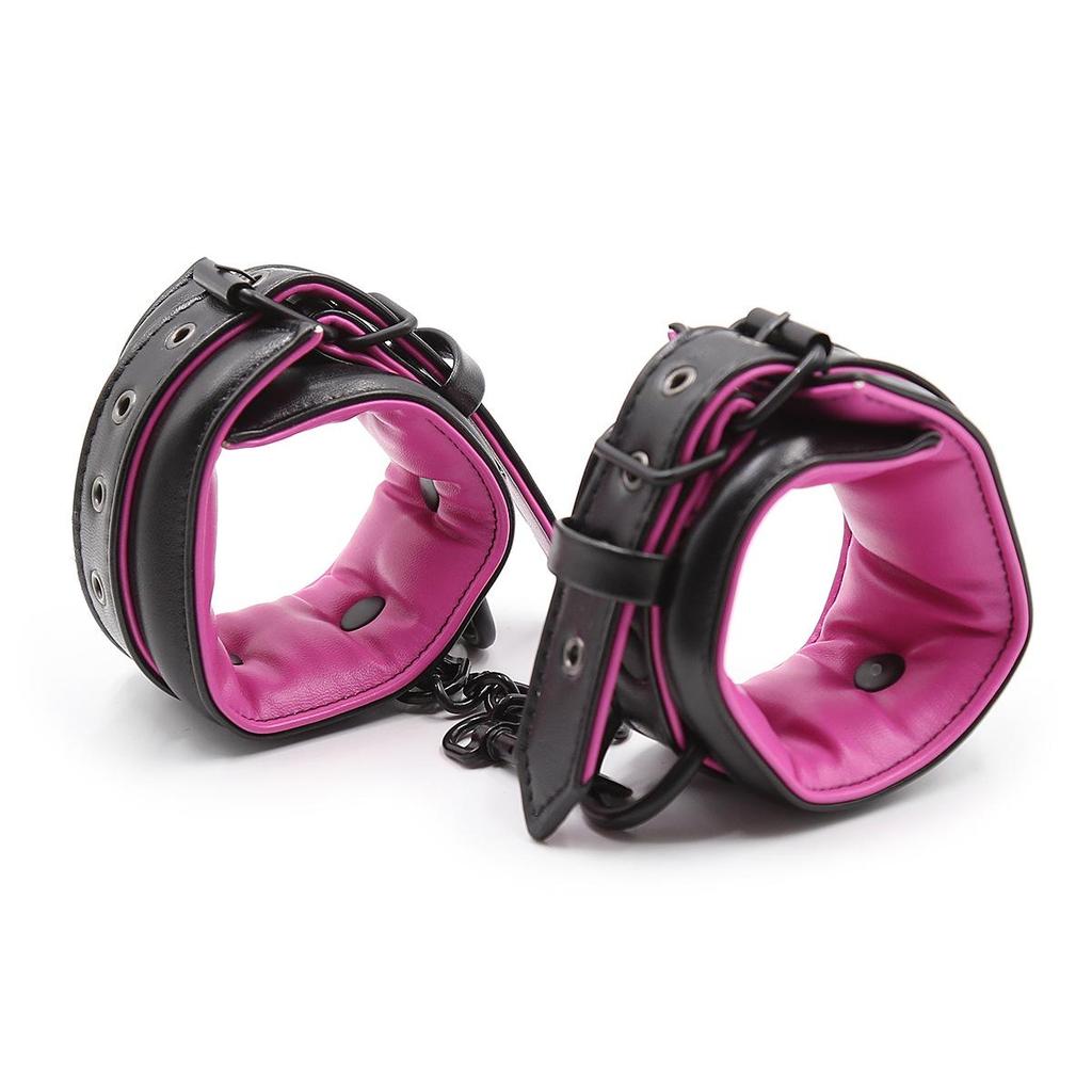 Soft PU Leather Handcuffs and Collar Set with Leash
