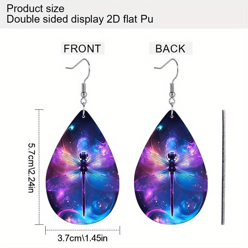 Fantastic Blue Purple Dragonfly Theme PU Earrings for Women, Tropical Style Insect Print Drop Earrings, Women's Fashion Drape Earrings