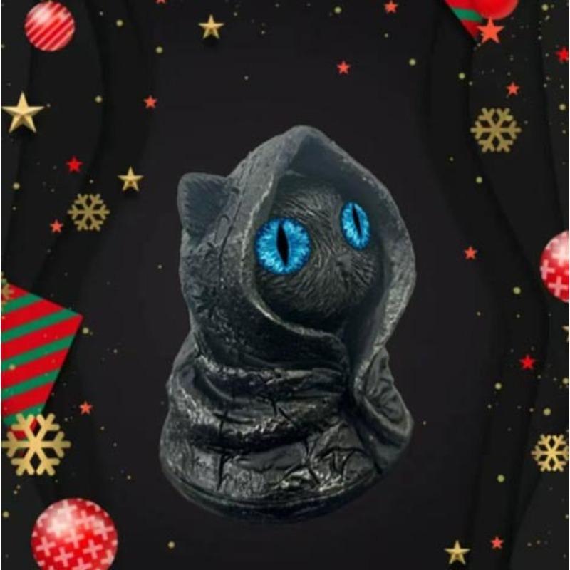 A Mysterious Resin Figurine of A Cat Wearing A Hat for Halloween