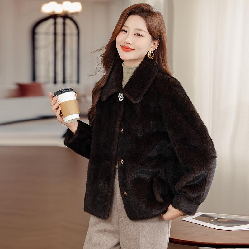 

Элегантное зимнее плюшевое пальто из искусственного меха для женщин среднего и пожилого возраста XL (120-140 lbs)