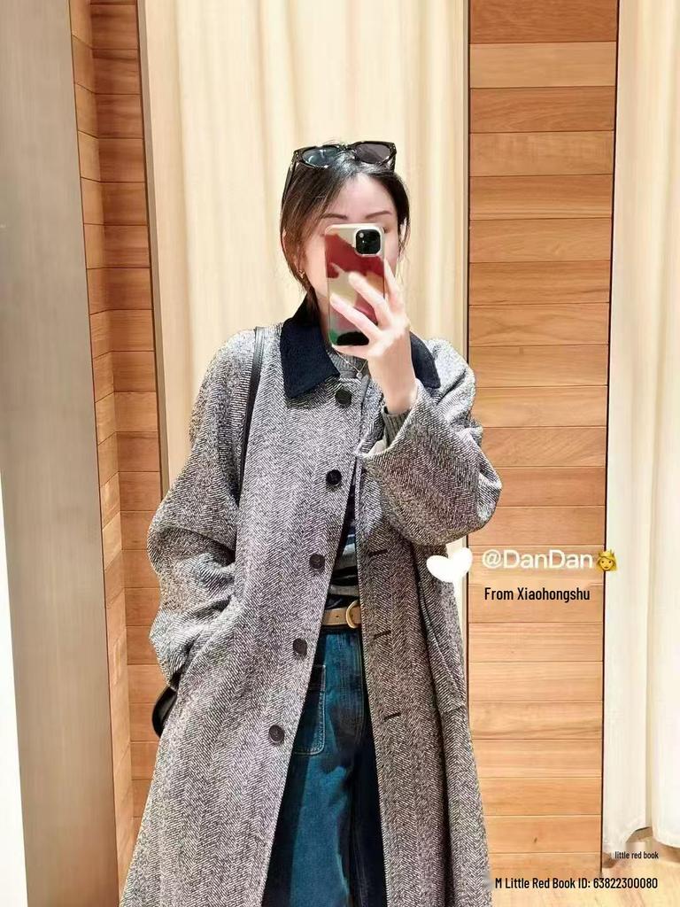 IC Xiaohe 2025 Herbst Damen Wollmischung Tweed Langer Mantel