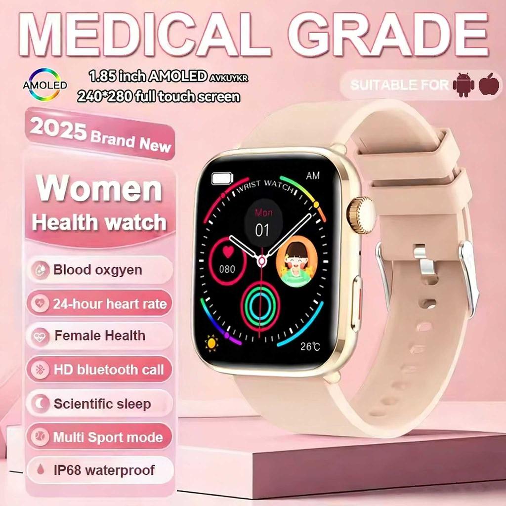 1.85-inch AMOLED Screen Smart Watch Women Bluetooth Call NFC Heart Rate Blood Pressure Blood oxygen Lady Sleep Smartwatches 2026
