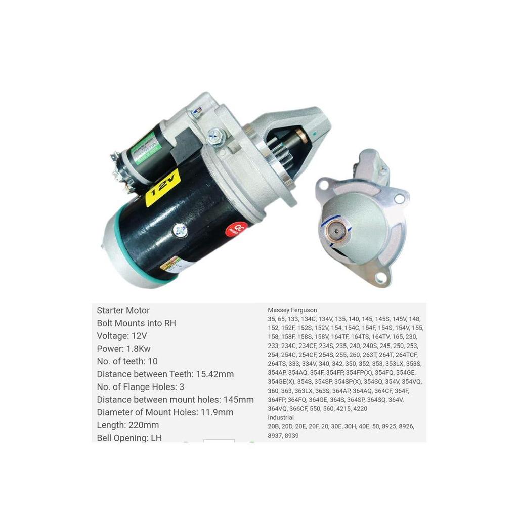 12V Anlasser für Massey Ferguson Traktoren & Industrieanlagen - 1,8 kW Leistung, 10 Zähne