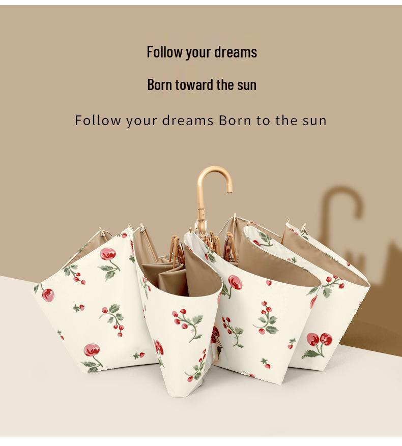 Gold Curved Hook Sunshade Sun & Rain Anti-UV Folding Umbrella for Women