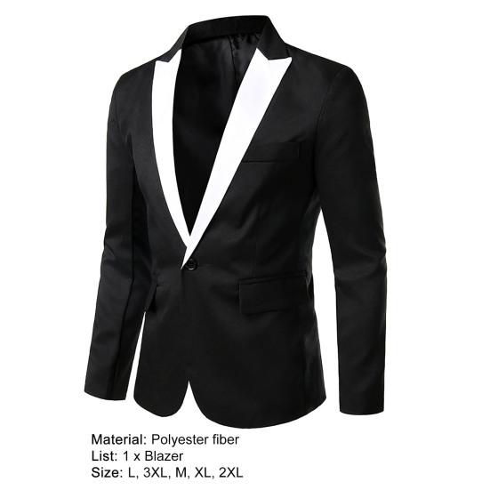 İlkbahar Sonbahar Erkek Blazer Renk Bloklu Uzun Kollu Devrik Yaka Tek Düğmeli Slim Takım Ceketi Ofis için