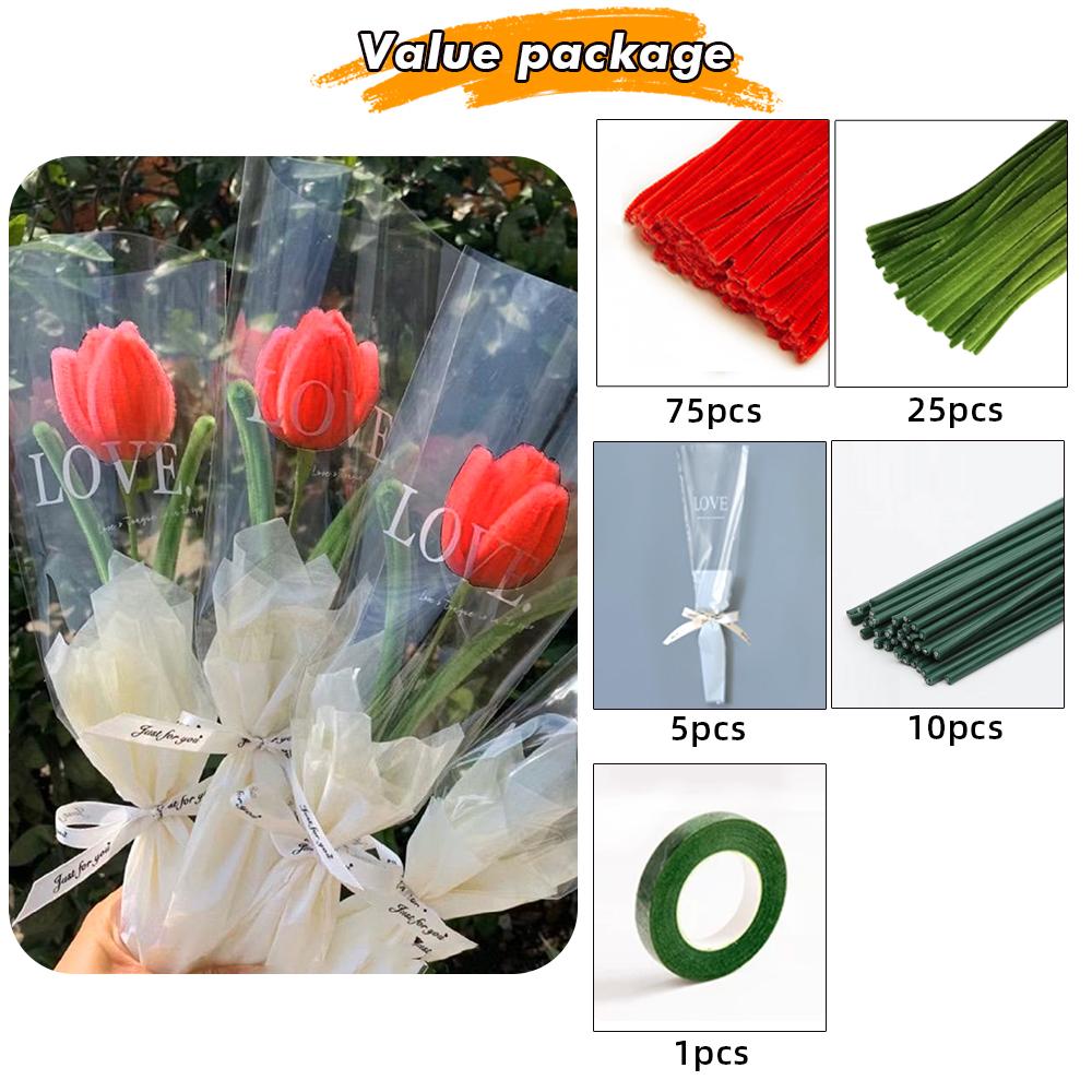 Chenille Stems Flower Craft Kit , 100pcs Pipe Cleaners for Craft, DIY Art Creative Crafts for Weddings Birthday Party Gifts