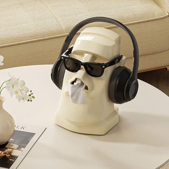 Tissue Box Stone Style Design Tissue Holder Wearing Headphones Easy To Clean Tissue Box Holder Artistic Home Decor
