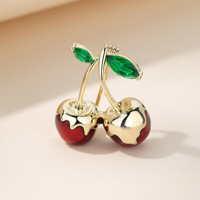 Versatile  Cherry Brooch Accessory Eye Catching Green Zircon Cherry Jewelry Pin Charm for Casual and Formal Attire