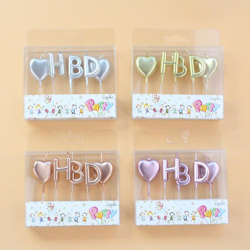 Gold-plated Love Birthday Cake Candle Gold Silver English Initials HBD Baking Decoration Candle
