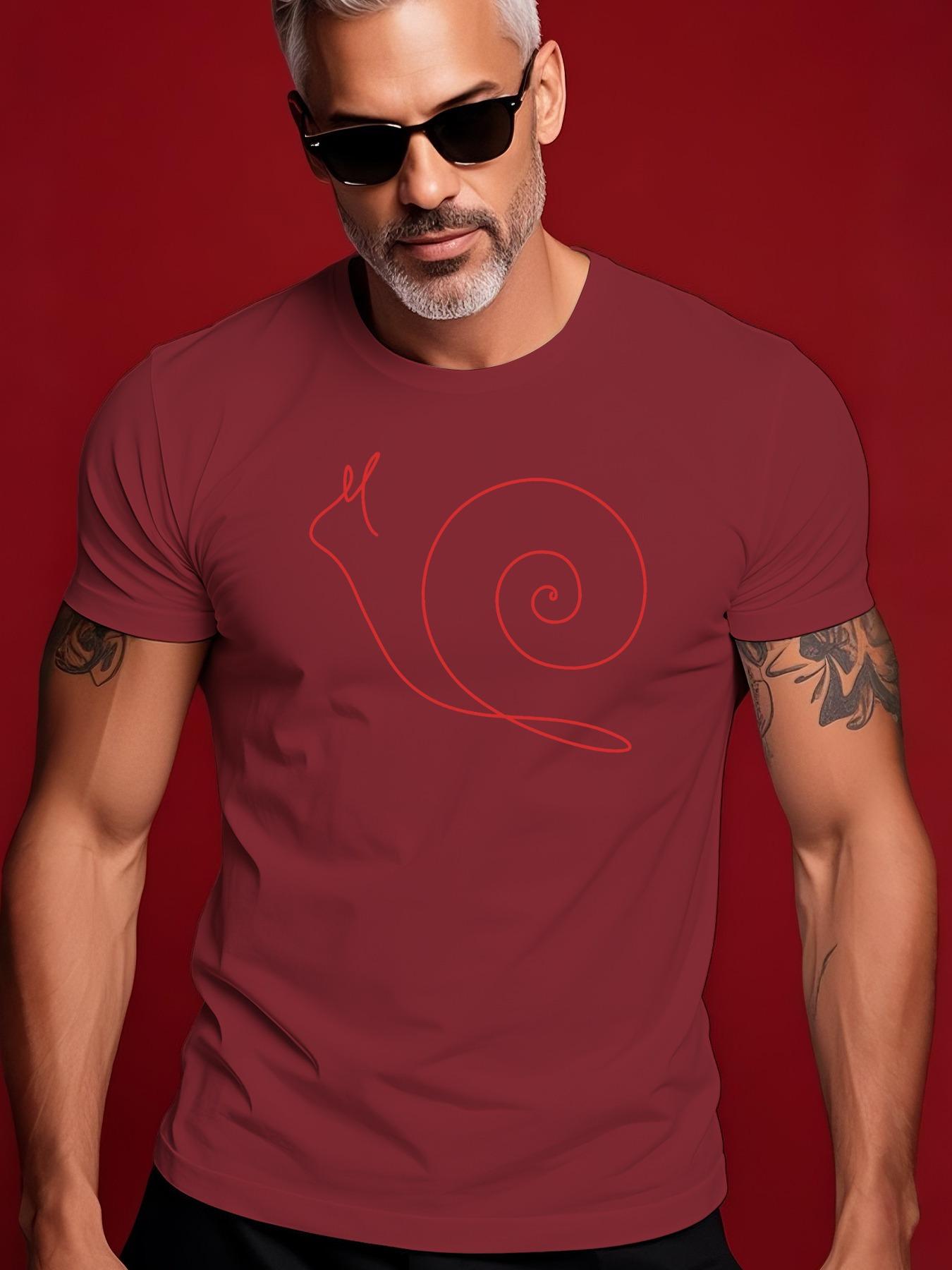 Men S Casual Summer T-Shirt with Snail Graphic - Beige Crew Neck XS