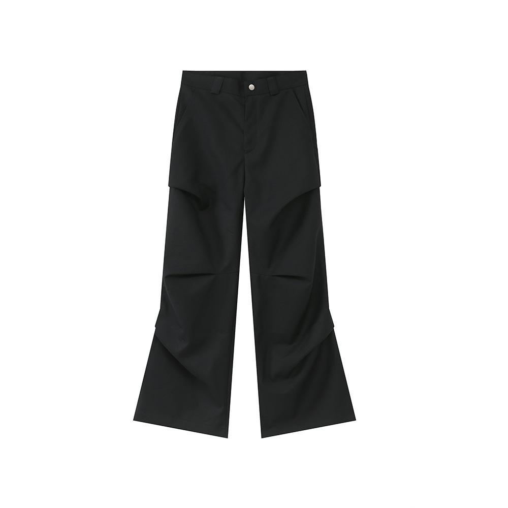 

Мужская летняя новинка, плиссированная швабра для пола в американском стиле, слегка расклешенные повседневные брюки, драпированный однотонный цвет XL чёрный