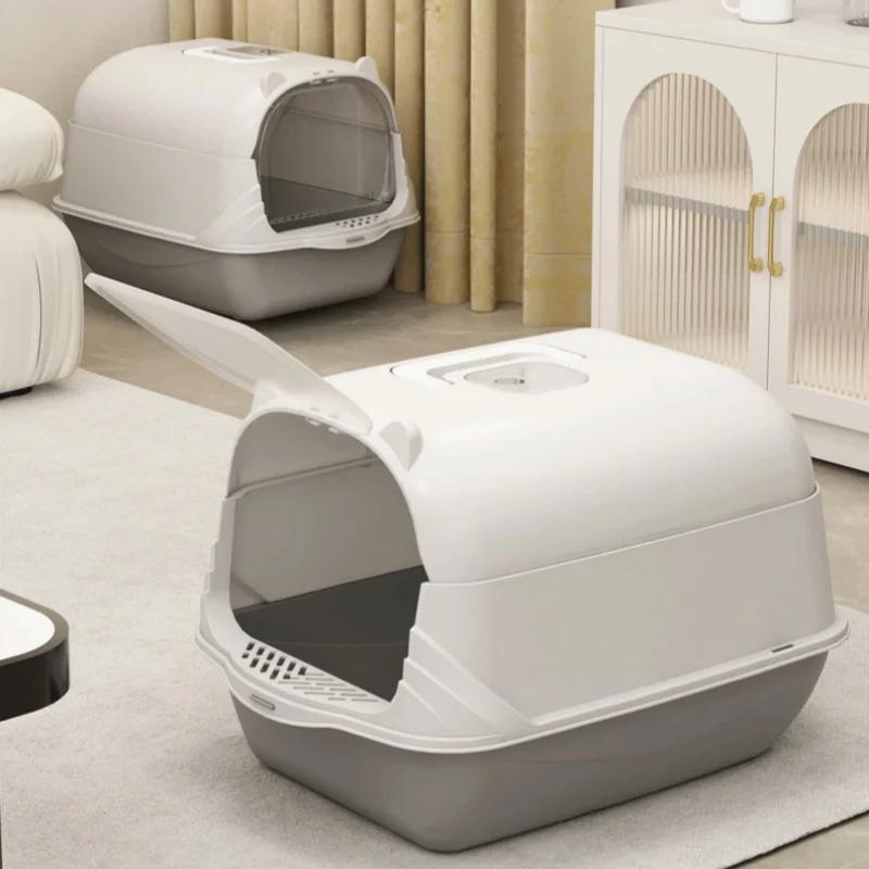 Large Pet Cat Toilet Totally Enclosed Cat Litter Box Detachable Litter Pan Anti-Splash Dog Toilet Pet Bedpans with Litter Scoop