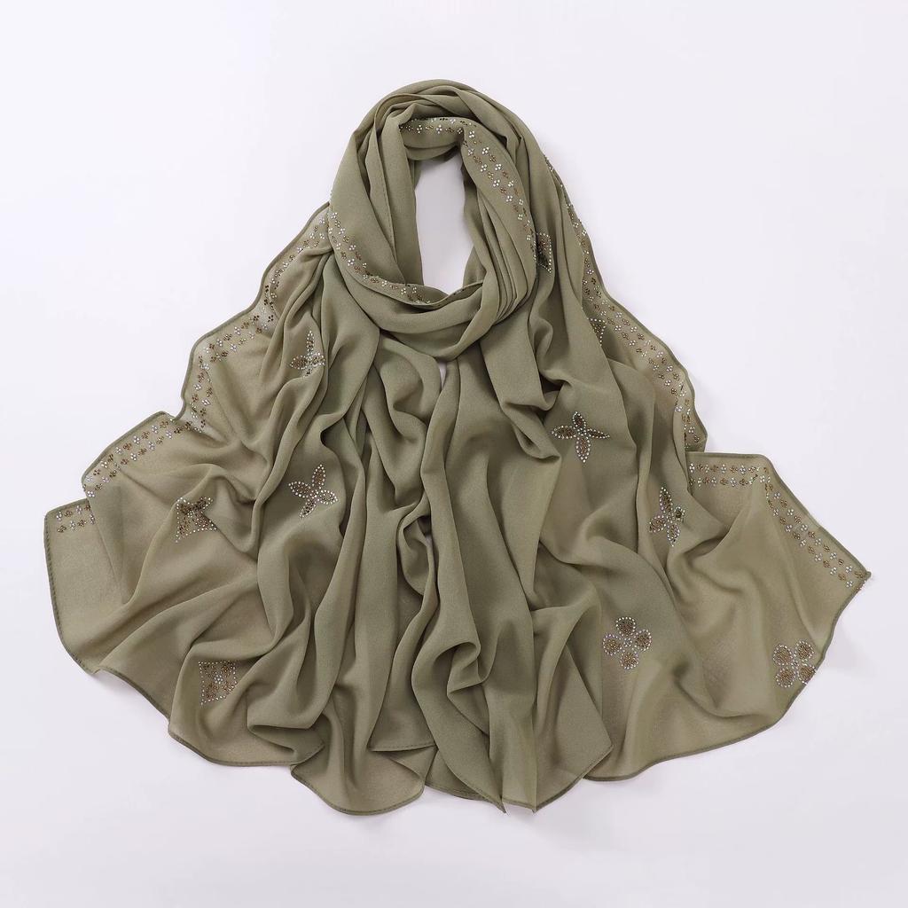 Diamond Pearl Chiffon Hijabs For Women Muslim Fashion Long Shawl Head Wrap For Women Turbans For Women Ramadan Turban Femme