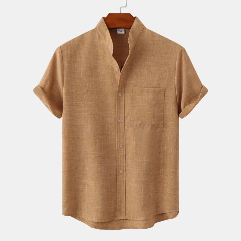 Summer Men's Short Sleeved Solid Color Cotton Linen Men's Shirt