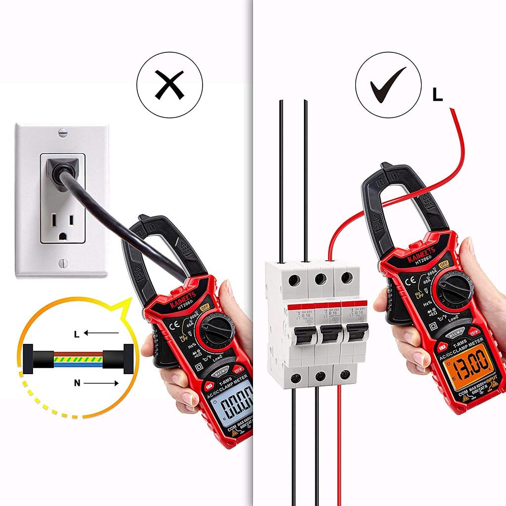 KAIWEETS 6000 Counts Automatic Range Clamp Meter Tester Current Voltage Capacitance Resistance Diode Temperature Continuity Measurement with NCV