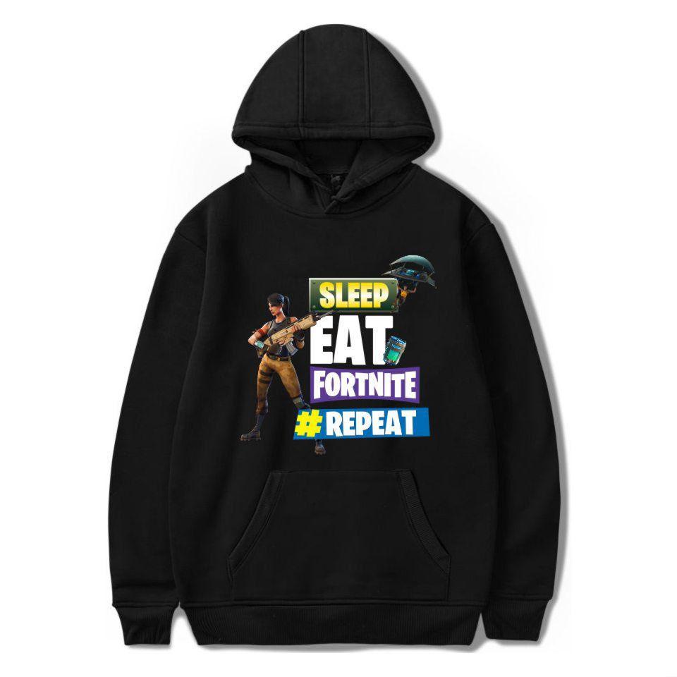 Game Printed Fortnite Sleep Eat Fortnite Repeat Casual Long Sleeve Cotton Hoodie