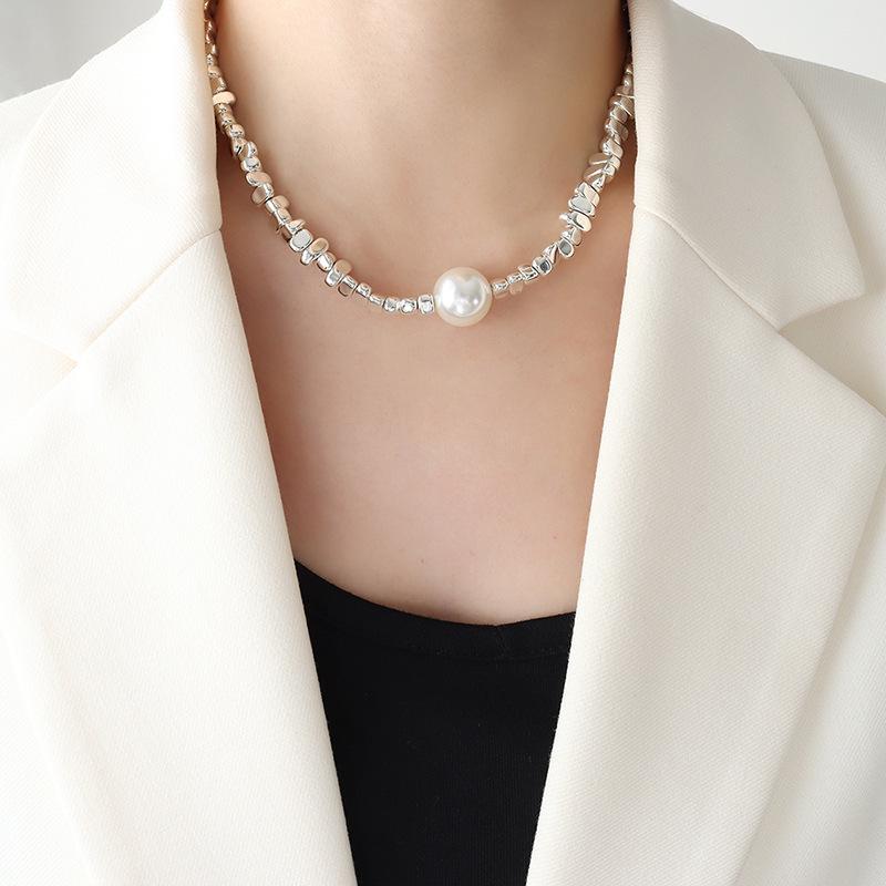 French Elegant Geometric Faux Pearl Necklace - Retro Luxury Design Jewelry