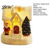 Snowy Cottage Figurine LED Lighted Christmas Village House Statue, Light Up Small Figurines with Santa Claus Relief Statue Xmas Tree Claus,