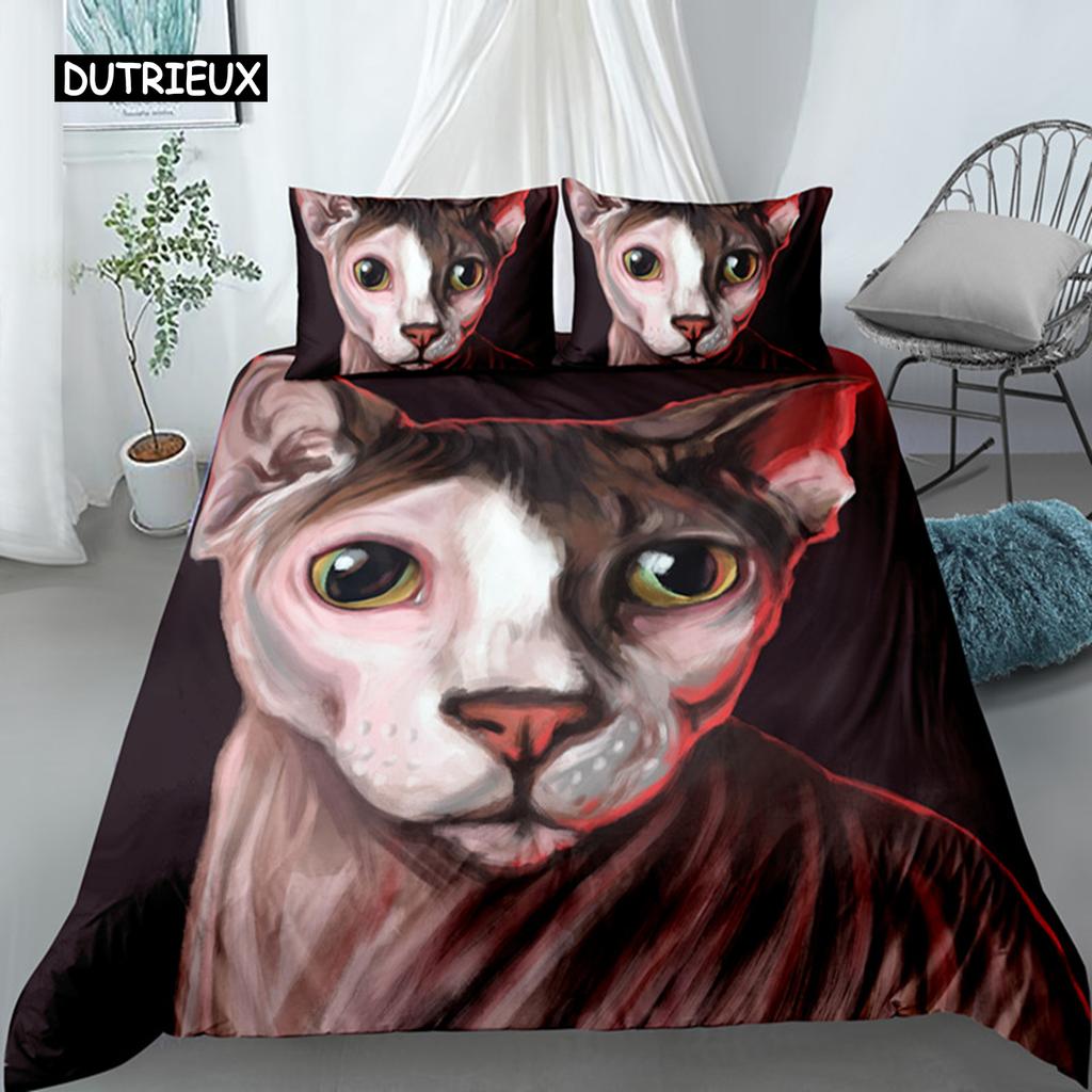 Canadian Sphynx Cat Duvet Cover King Queen Lovely Pet Kitty Bedding Set Kids Teens Adults Cute Animal Soft Polyester Quilt Cover