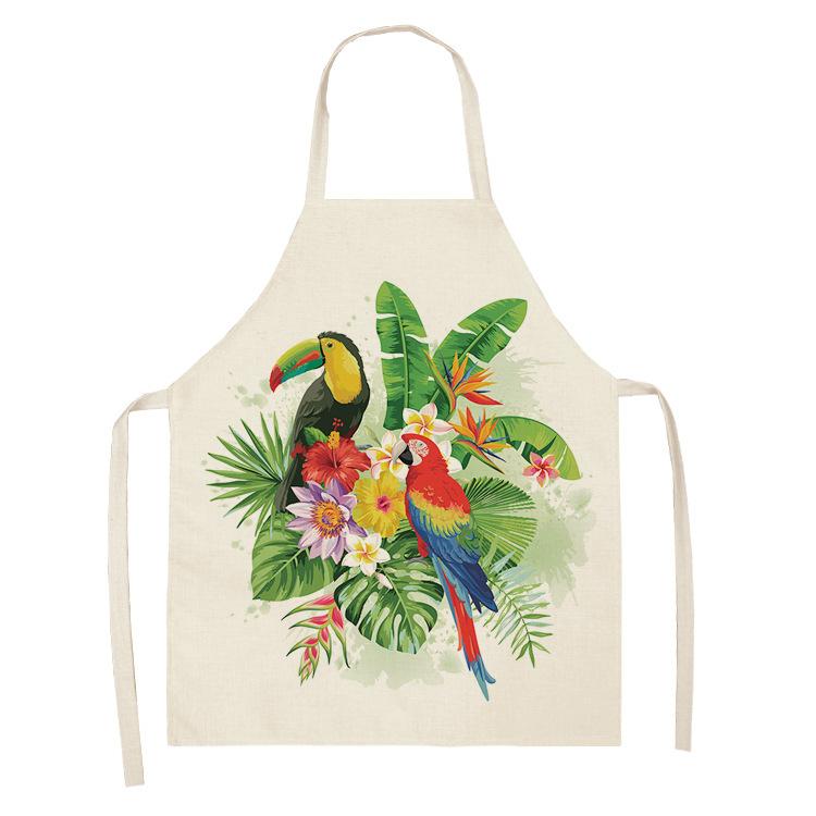 Color Bird Pattern Cleaning Art Green Aprons Home Cooking Kitchen Apron Cook Wear Cotton Linen Adult Bibs garden apron 68x55cm