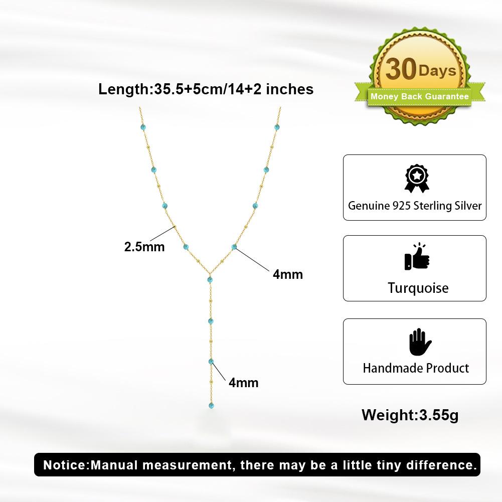 Factory  S925 Sterling Silver Y-shape Turquoise Sweater Chain Necklace for Women Dainty Daily Wear Necklace Jewelry