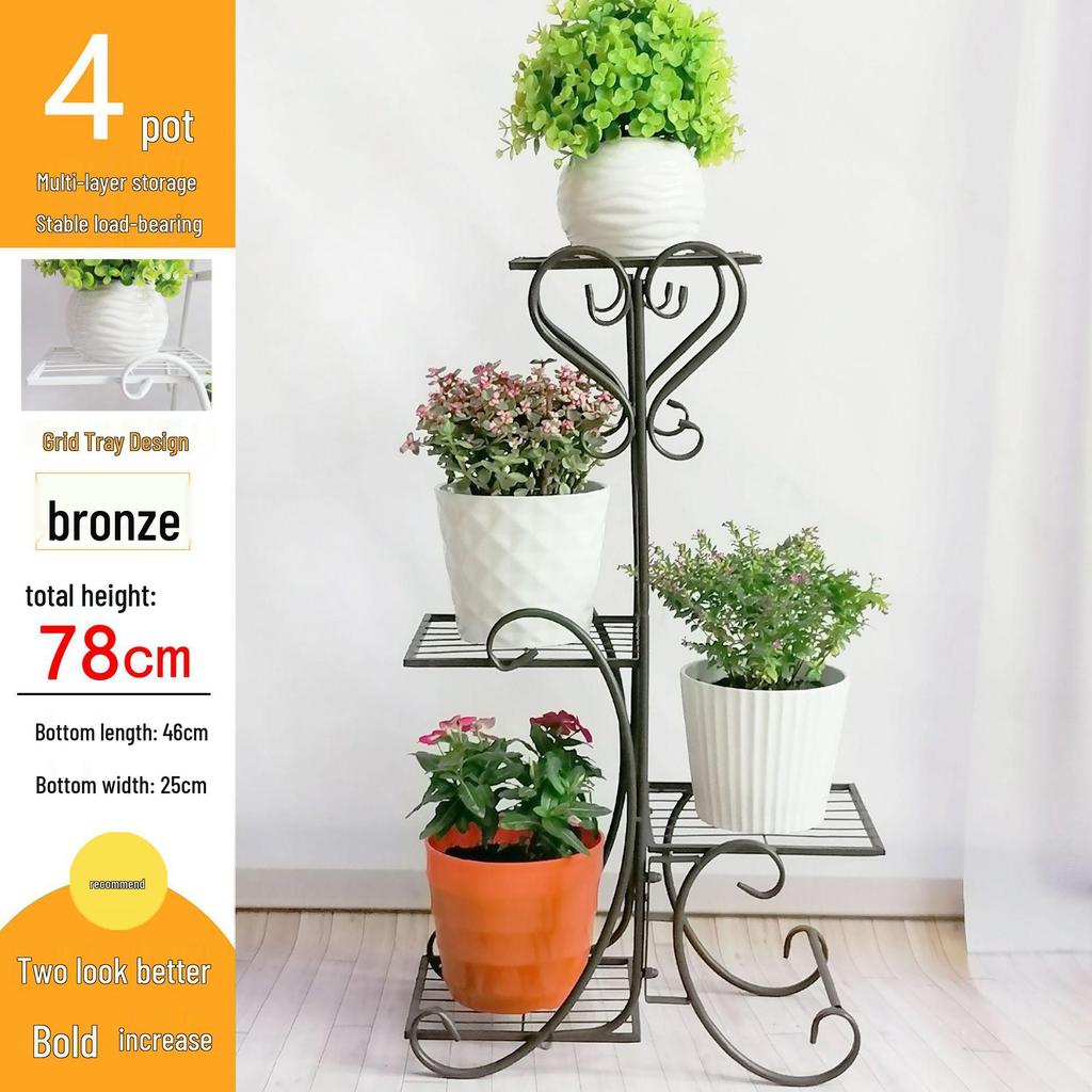 Multi-layer Indoor Flower Stand - Wrought Iron, Space-saving Decor Rack for Home & Balcony