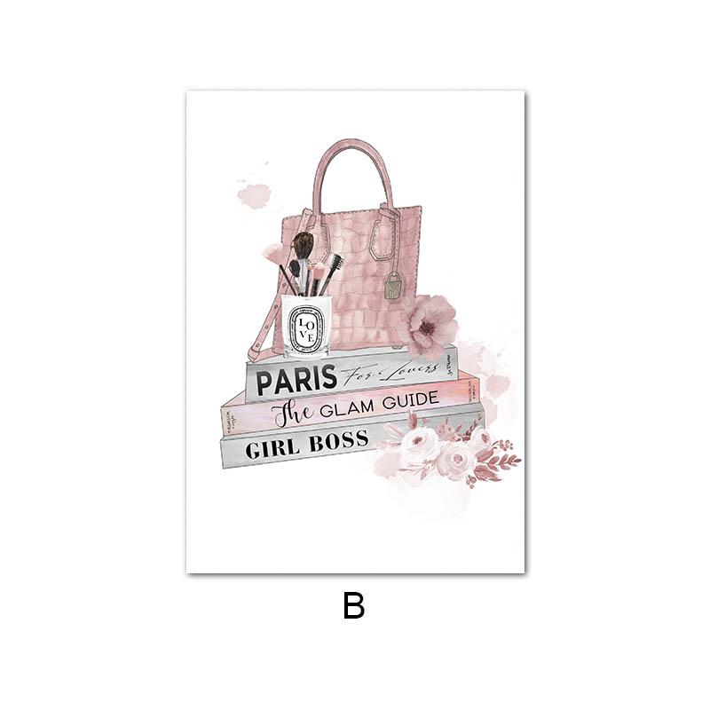 Nordic Art Poster Pink Luxury High Heels Bag Canvas Print Wall Painting Beauty Salon Girls Room Decor Creative Pictures Unframed