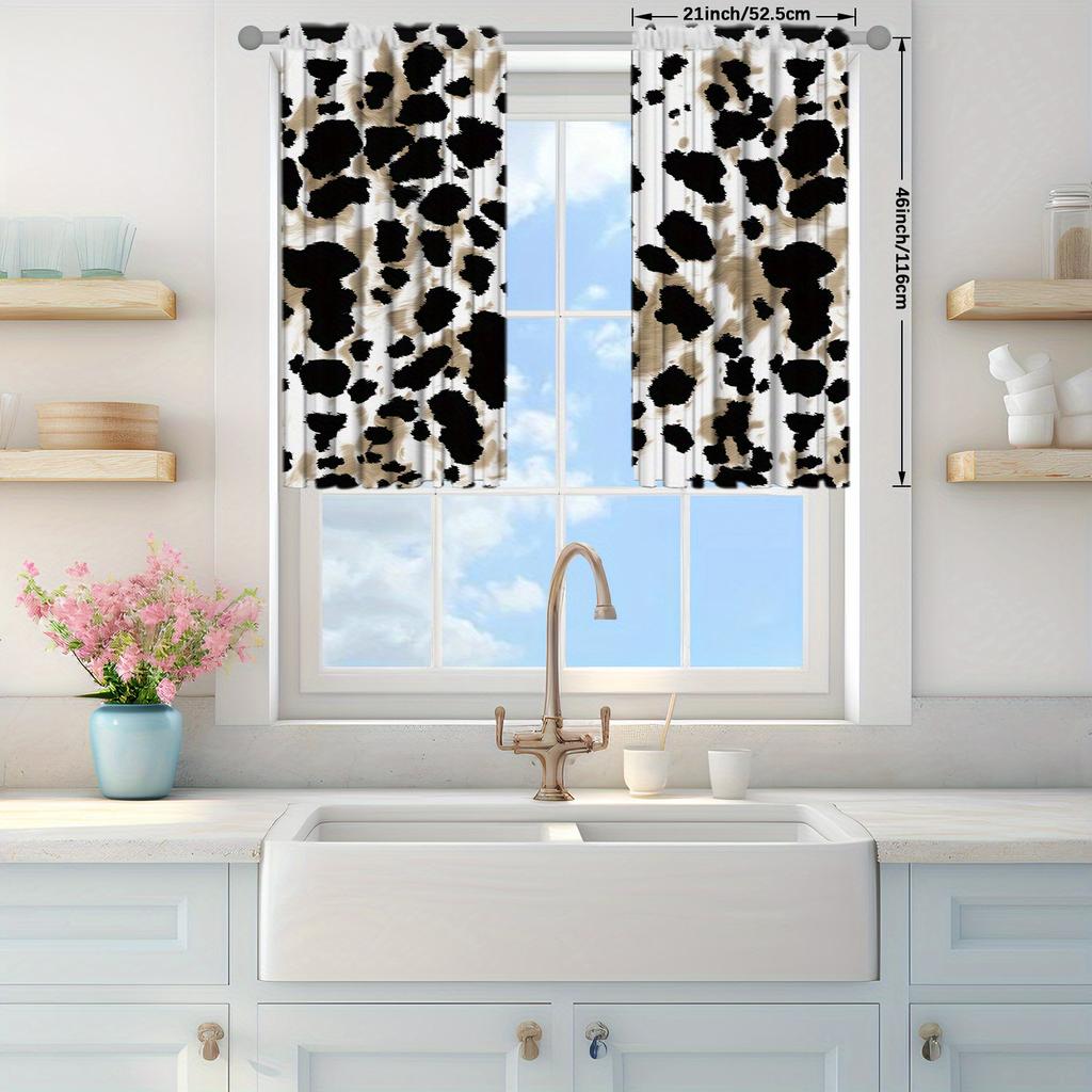 2pcs Cow Texture Printed Curtain for Home Decor - Rod Pocket Window Treatment for Bedroom,Office, Kitchen,Living Room, and Study