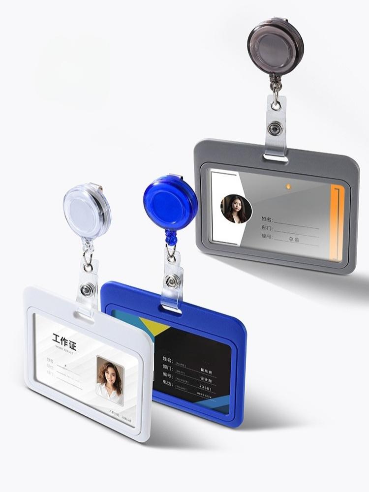 1Set Retractable Badge Holder Reel Staff Nurse Plastic Working ID Name Tag Holder Student Bus Pass Card Cover Case ID Sleeve