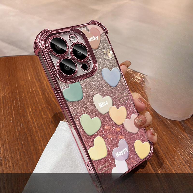 

Colorful Love Stand Suitable for IPhone16 IPhone Case 15promax Electroplating Anti-fall 14 High-end Sense 13 iPhone 7 Plus/8 Plus