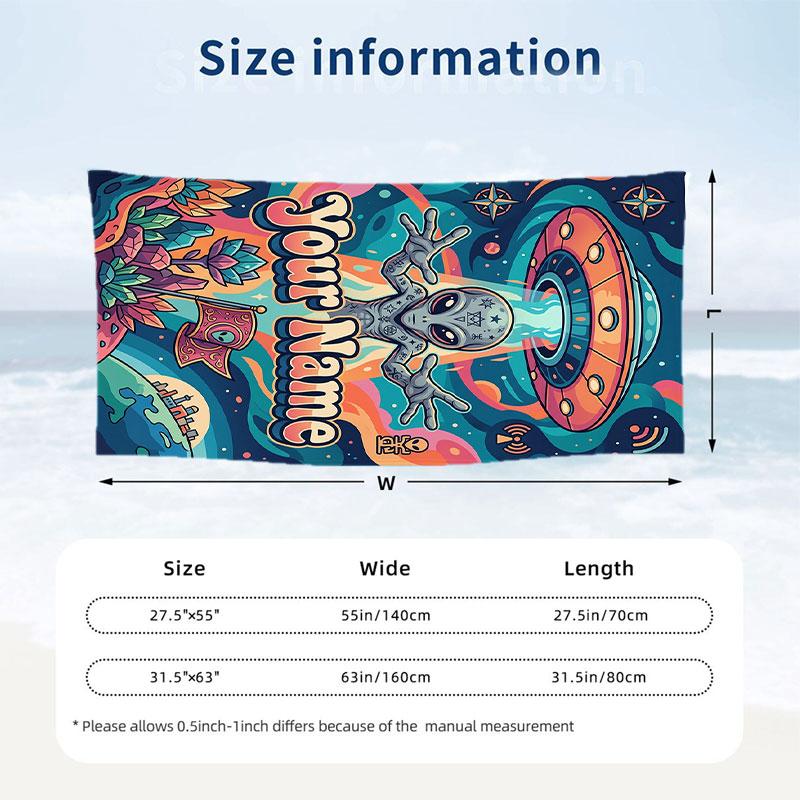 Adventure Alphabet Land Theme Quick Dry Beach Towel Custom Name Text Print Large Sand Resistant Towel Beach Vacation
