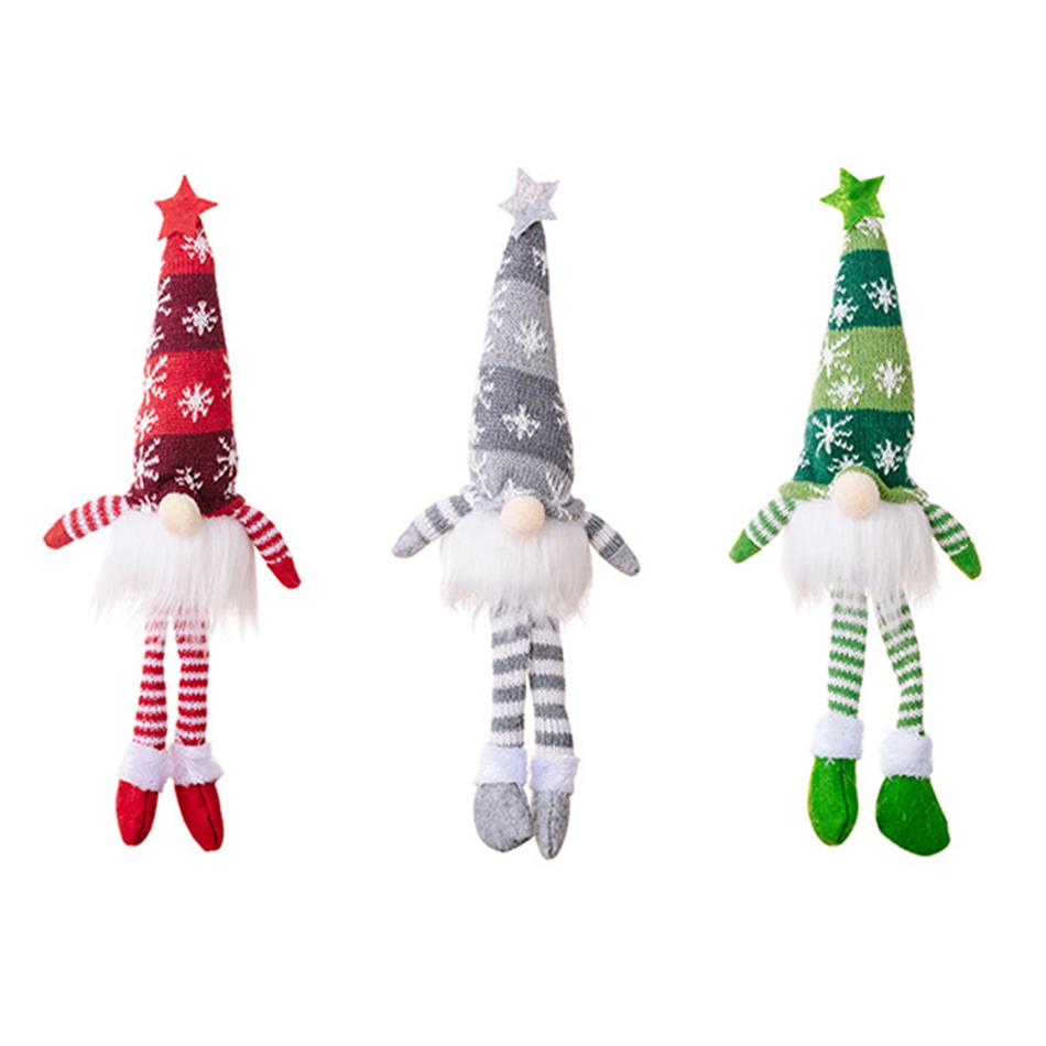 Christmas Faceless Doll Gnome Ornaments Led Light Plush Knitting Crafts Tree Pendant Christmas Decorations For Home Kids Gift