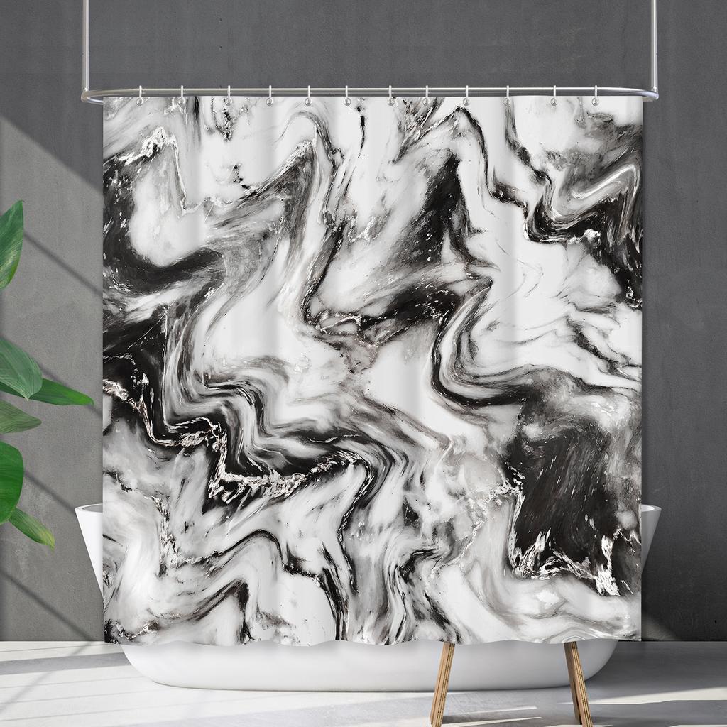 Shower Curtain Waterproof And Mildew-Proof Marble Pattern Bathroom Curtain Shower Curtain Partition Curtain Free Of Punching