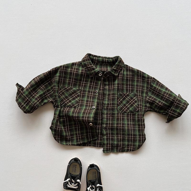 Kids Korean Style Casual Long Sleeve Plaid Shirt For Boys And Girls