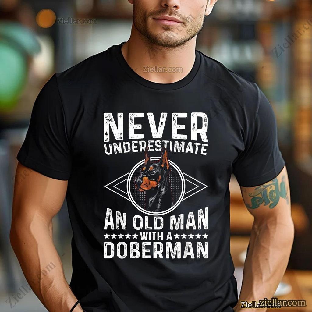 Old Man with Doberman Pinscher T-Shirt Funny Dog Lover Gift Men Women Unisex T-Shirt