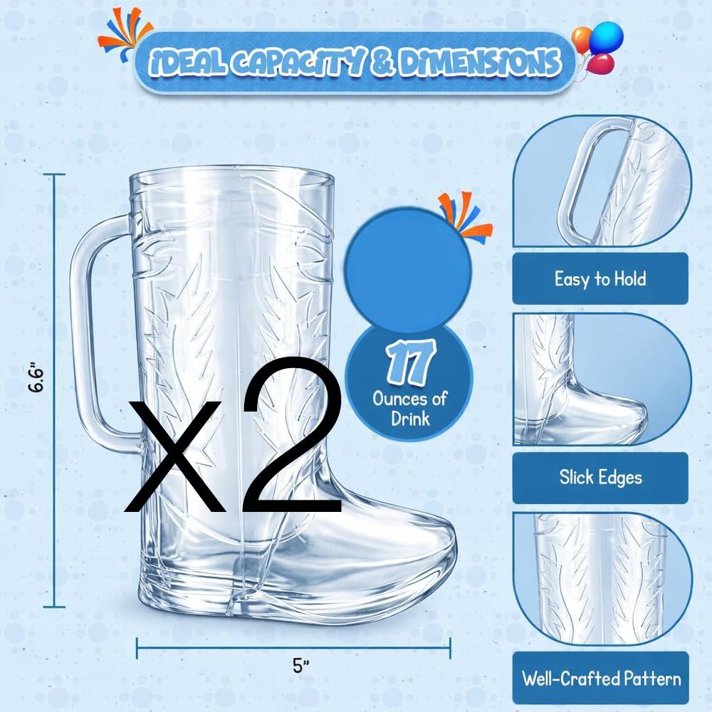 

Cowboy Boot Mug Cups 17 oz Reusable Hard Plastic Cowgirl Drink Mugs for Western Birthday Party Supplies Table Centerpiece Decor 500ml
