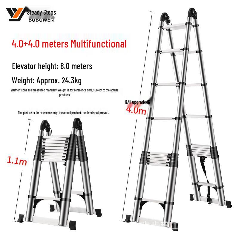 Bubuwent Bamboo Joint Aluminum Telescopic Ladder