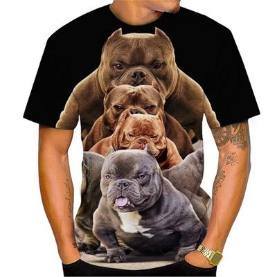 Summer New Fashion 3D Printed Pet Bulldog Animal Print Round Neck T-shirt Men's Stylish Fun American Bully Dog Men's Wear
