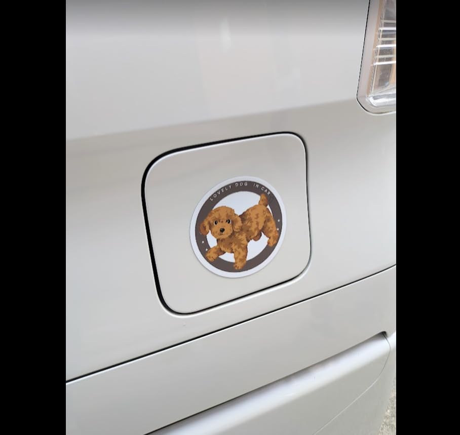 Rakunasu Car Sticker Dog Toy Poodle Magnet Type Weatherproof Resistant Pet Round Magnet