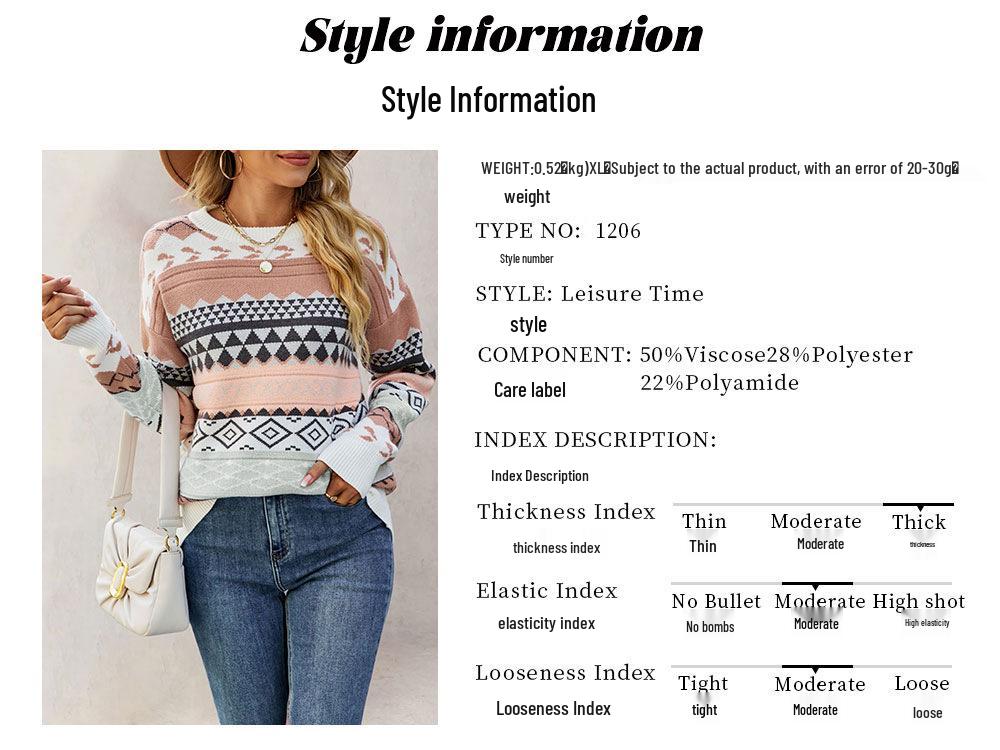 Autumn/Winter 2026 Women's Retro Diamond Jacquard Multicolor Patchwork Knit Pullover Sweater