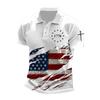 Patriotic 1776 Flag Print Short Sleeve Polo, Stylish Casual Top