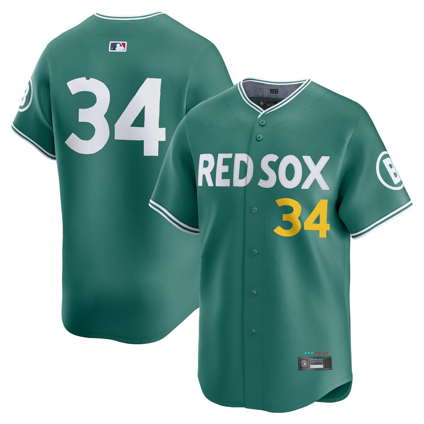 TAOMall Volledig Geborduurd Boston Red Sox Boston Red Sox Nr. 34 Ortiz Heren Jersey Honkbal Uniform 3XL, 115KG groen/rood
