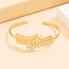 Elegant Hollowed-out Leaf Stainless Steel C-shaped Open Bangle Bracelet for Women