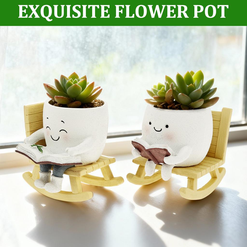 1/2Pcs Smile Face Planter Pot With Drainage Hole Indoor Outdoor Rocking Chair Plant Pot  Cute Succulent Pot Home Decoration