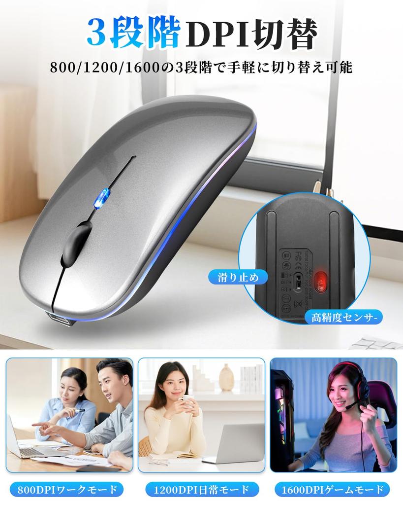 [2025 New Upgrade] Mucuru Wireless Mouse, Bluetooth 5.4, Quiet, Slim, Type-C, Rechargeable, 2.4GHz, 3-Level DPI Switching, Energy-Saving, Instant