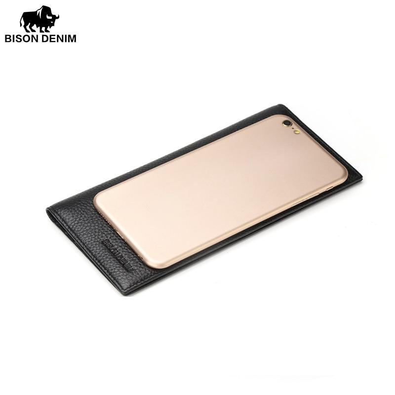 Bison Denim Mode Luxus Echtes Leder Männer Brieftaschen Lange Schlanke Bifold Brieftasche Kreditkarte Halter