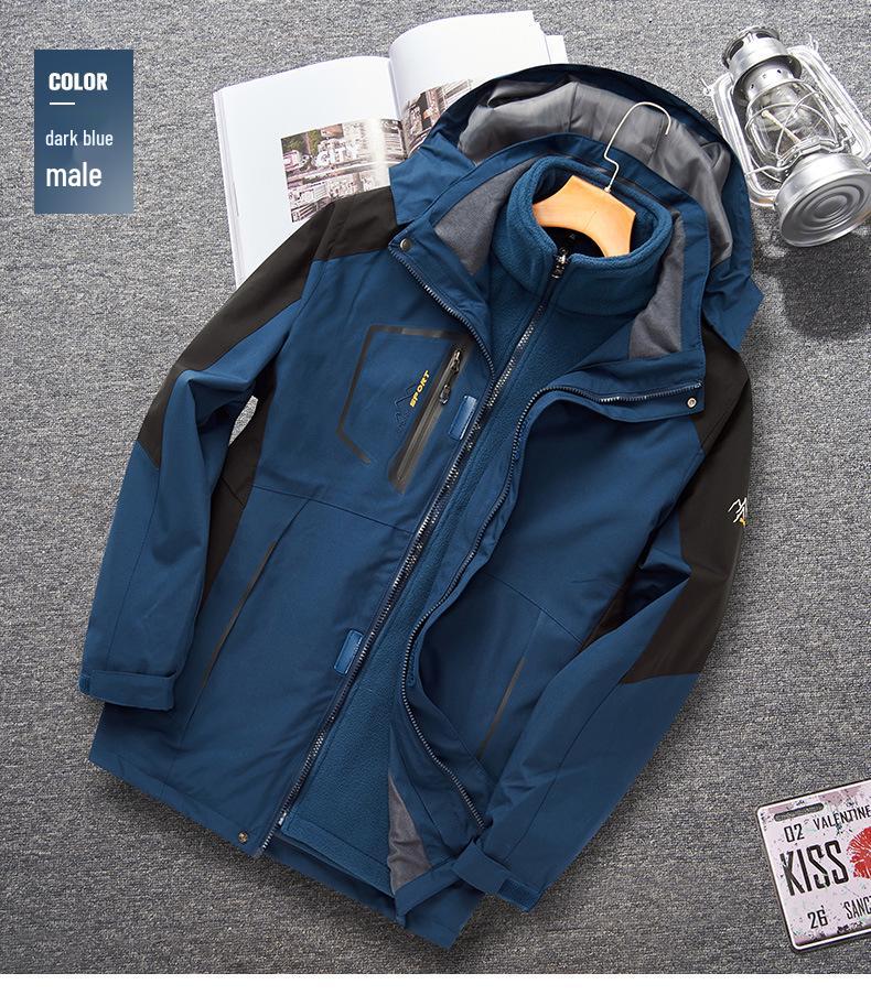 Outdoor Windproof 3-in-1 Detachable Mountaineering Suit with Two-Piece Fleece Liner
