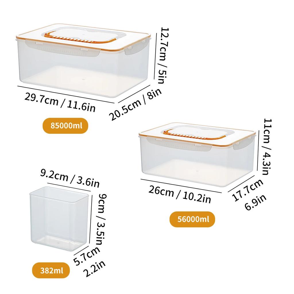 Large Capacity Divided Storage Box With Lid Portable Organizer Box For Spice Transparent Fresh-Keeping Box With Handle